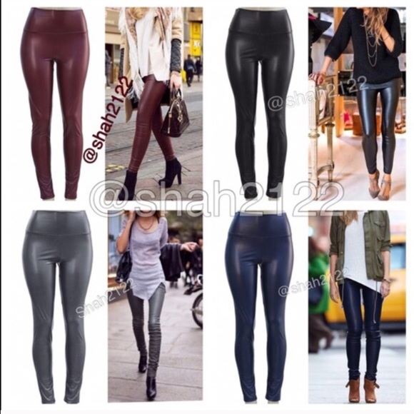 Leather Leggings Faux Vegan high waisted Black SXL - Picture 3 of 4