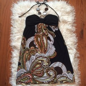 Black Beaded Halter Paisley Dress