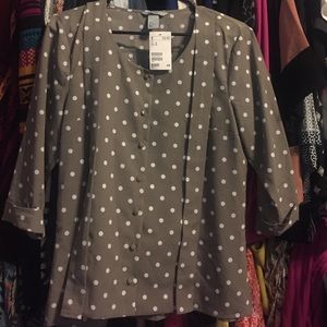 Gray and white polka dot button up