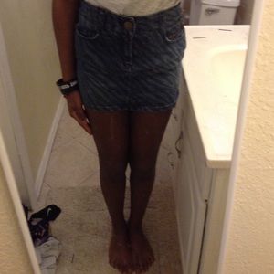 Zebra Denim Mini High Waisted Skirt