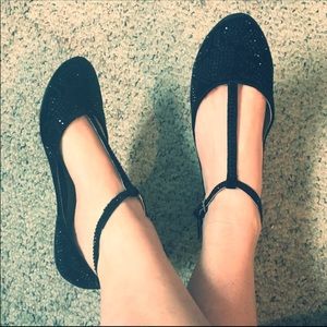 Madeline girl black rhinestone ballet flats