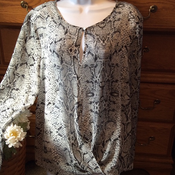 Rose &Olive Tops - Rose & Olive Sheer Snakeskin Hi Low Blouse