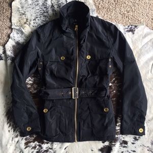 Black, gold zip up jacket