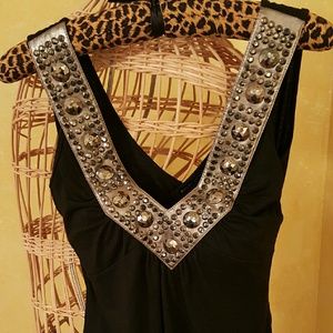 Miss Me Top deep vee plunge metallic neckline.