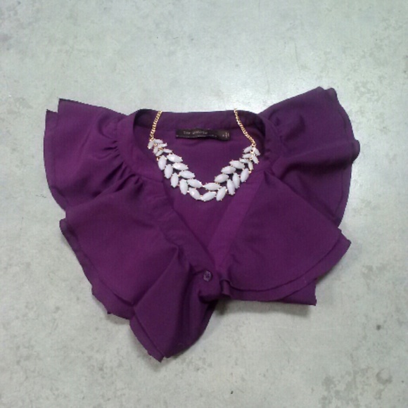 The Limited Tops - The Limited Purple Ruffle 3/4 Sleeve Blouse