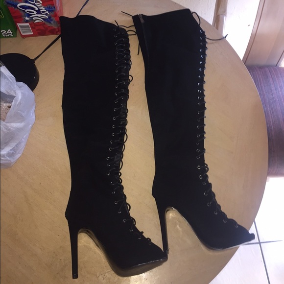 Over the knee heeled lace up  boot