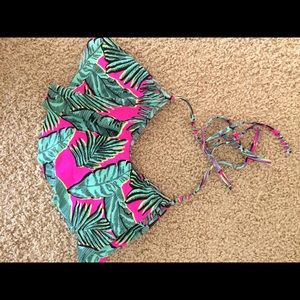 pink and green flowy halter bikini top