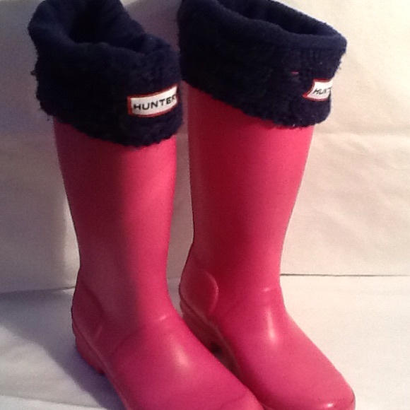 Original pink Hunter Boots with navy liner