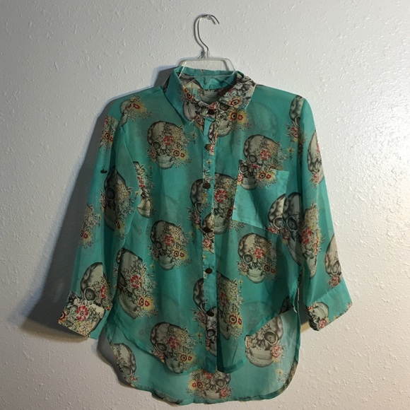 Real skull button up blouse