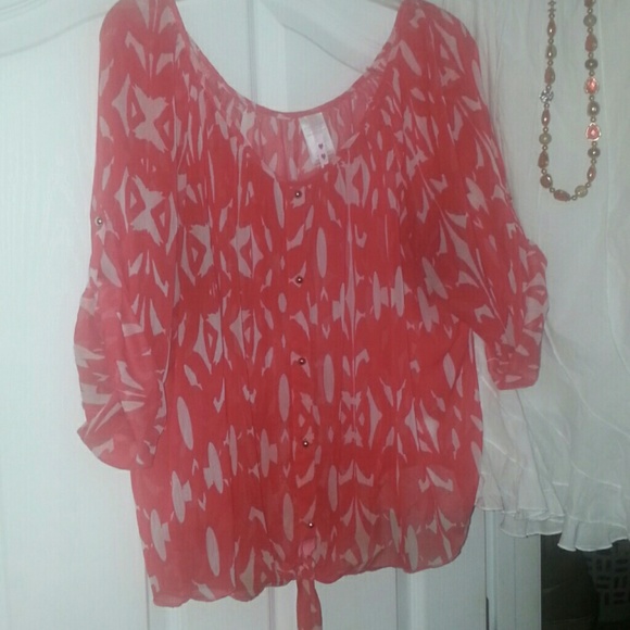 Sheer Melon & White Blouse