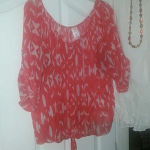 Sheer Melon & White Blouse