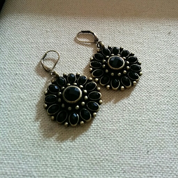 Black and antiqued matte brass plated earrings
