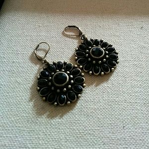Black and antiqued matte brass plated earrings