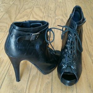 Lace up black booties