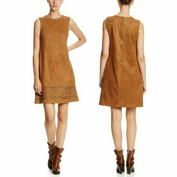 SPENSE 70s Suede Sleeveless V-Neck Shift Dress