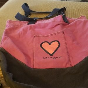 Life Is Good  Heart Canvas Beach Bag