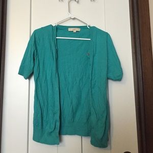 Turquoise Loft short sleeve cardigan.