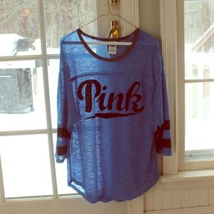 Blue long sleeved Pink shirt