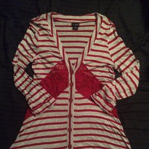 Daytrip Red & Grey Stripe Knit Cardigan