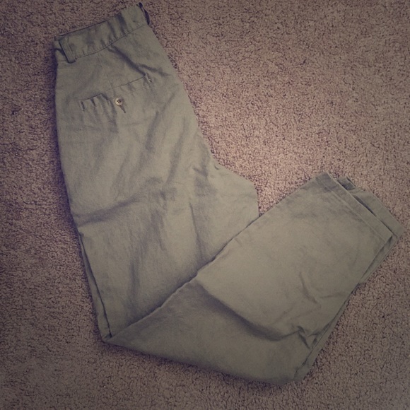Olive Green High Waisted Linen Pants - Picture 1 of 3