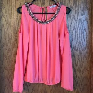 Pink long sleeve blouse with rhinestones. Size L.