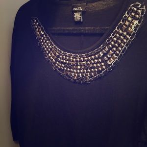 Sparkle necked black top