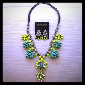 Green & Teal statement necklace matching earrings