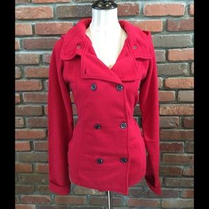 Hooded red Peacoat! New!!