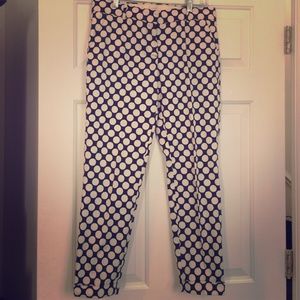 J.Crew Cafe Capri 4 navy and white polka dots