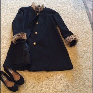 💋Wool Black & Faux Fur A-Line Coat