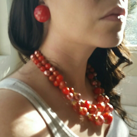 Vintage Orange Necklace and Earring Set - Picture 1 of 3