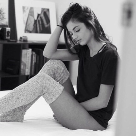 Marled cable thigh highs in salt & pepper