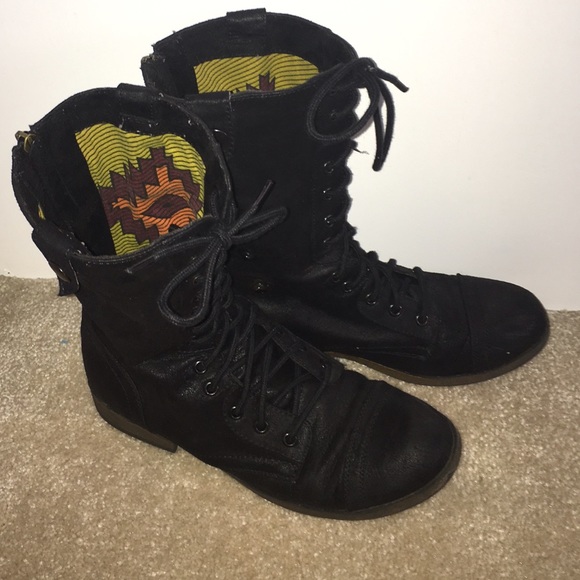 Black fold over combat boots