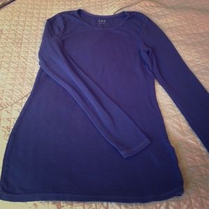 Three Dots Purple Blue LS Thin Henley Fabric