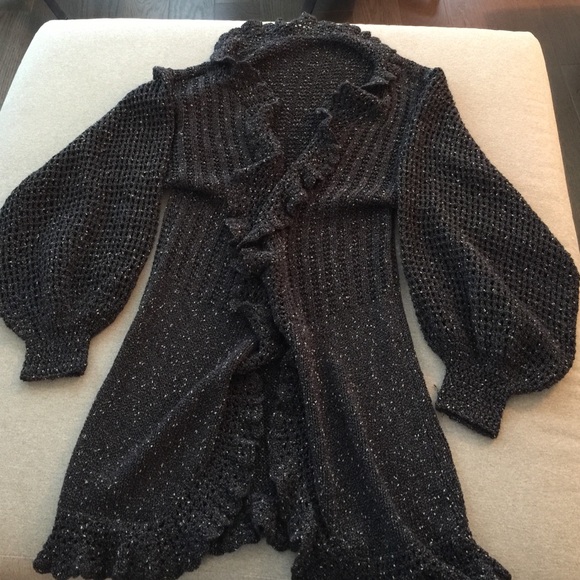 Handmade knitted long sweater in brown