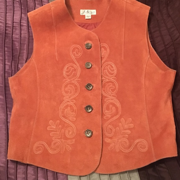 EUC vintage coral clr suede vest Sz M Handstitched - Picture 2 of 3