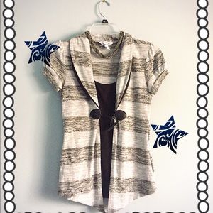 Short sleeve cardigan like with attached tank
