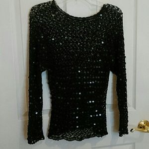 Black Crochet Sequin Sweater