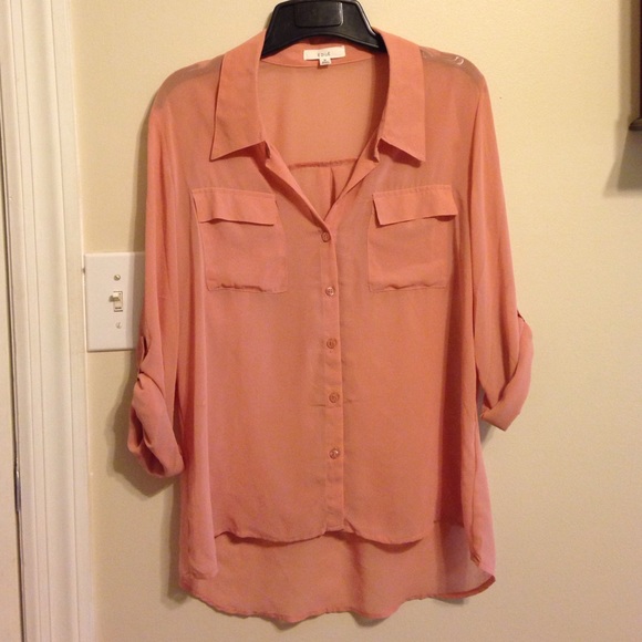 3/4 sleeve peach blouse