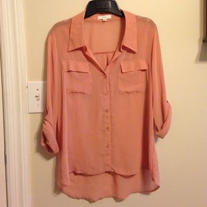 3/4 sleeve peach blouse