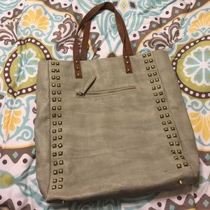 Gray studded tote