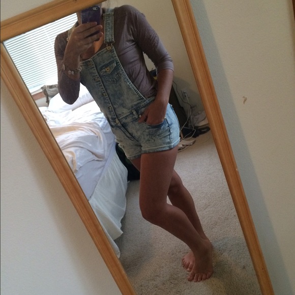 Denim short-overalls