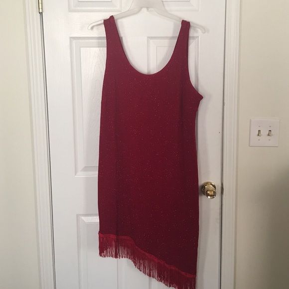 Glitterly mini dress with fringe bottom - Picture 1 of 4