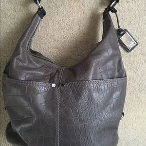 Tignanello Gray Leather Bucket Bag
