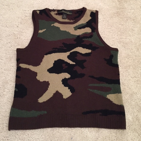 Nicole Miller camo cashmere sleeveless sweater - S