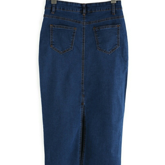 Split Back Denim Skinny Skirt M: 70 cm, - Picture 2 of 4