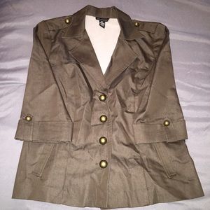 Brown 3/4 sleeve military inspired blazer