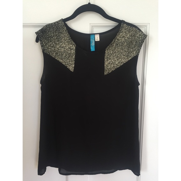 Sheer Black Top with Gold Accents