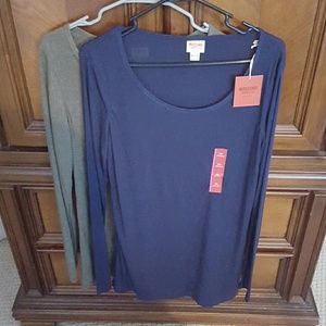 2 rib knit long length long sleeve tees