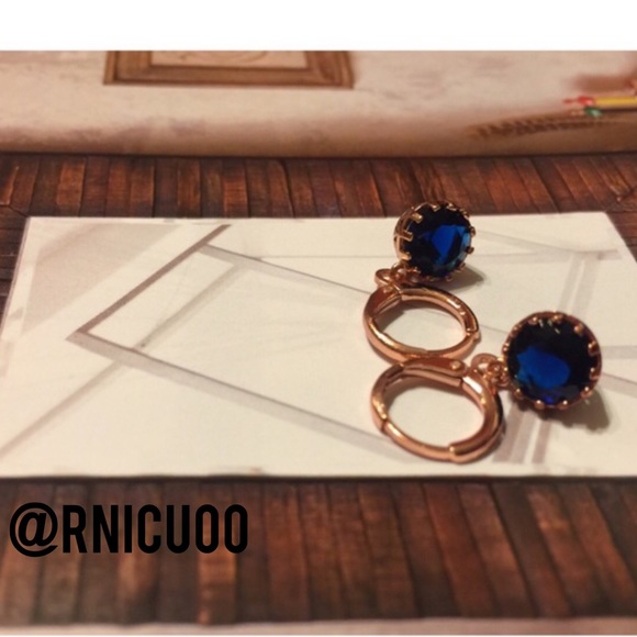 Jewelry - 18K Rose Gold & Blue CZ Drop Earrings!